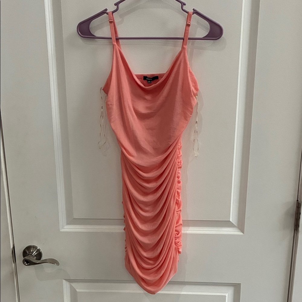 Elegant Coral Draped Mini Dress